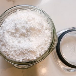dishwasher powder in glass storage jar